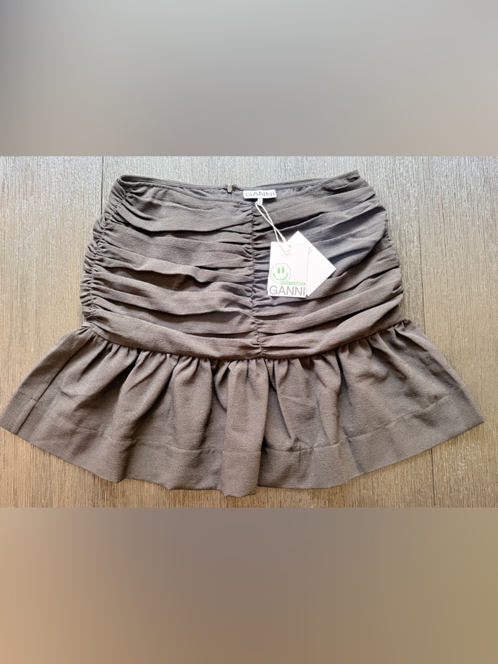 Ganni Black Ruffled Mini Skirt with Tags